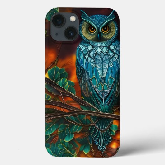 Turquoise gehoornde uil Case-Mate iPhone case (Achterkant)