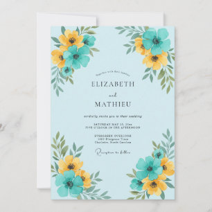 Turquoise Gele Bloemhuwelijk Kaart