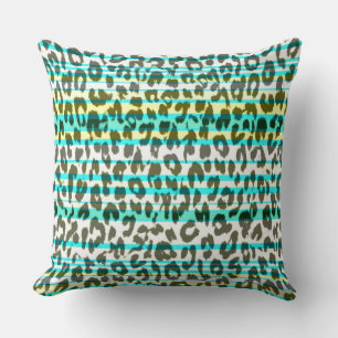 Turquoise gele luipaard print huid kussen