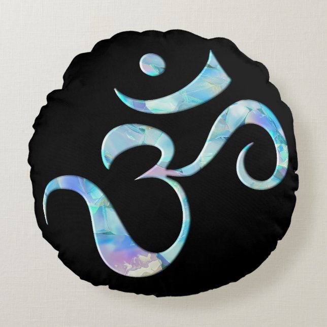 Turquoise gemarmerde Om Rond Kussen (Voorkant)