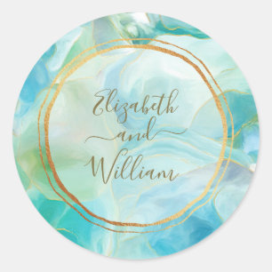 Turquoise Gemstone Gold Rings Wedding Monogram Ronde Sticker