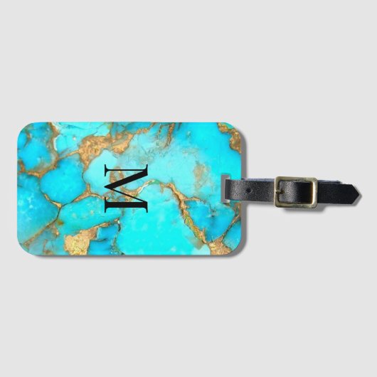 turquoise gemstone monogram bagagelabel (Voorkant (horizontaal))