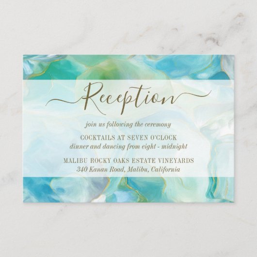 Turquoise Gemstone Waterverf Wedding Reception Informatiekaartje (Voorkant)