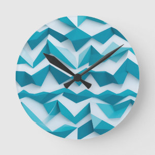 Turquoise Geometrisch Chevron 3D Patroon Ronde Klok