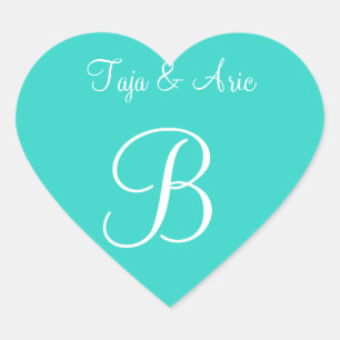 Turquoise Gepersonaliseerde monogrammed Stationery Hart Sticker