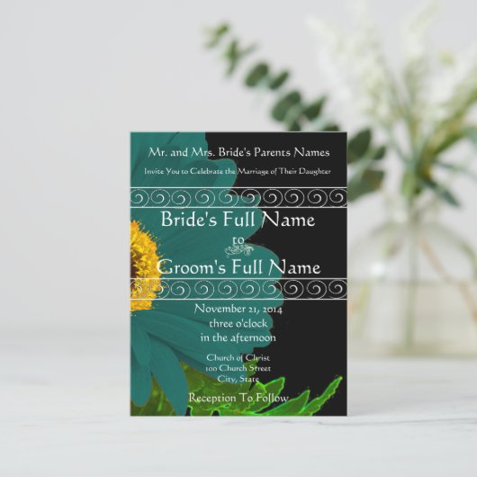 Turquoise Gerber Daisy Faire-part de mariage (Debout devant)