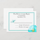 Turquoise Gerber Daisy Simple Faire-part de mariag (Devant / Derrière)