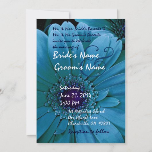 TURQUOISE Gerbera Daisa Faire-part de mariage (Devant)