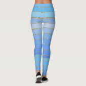 Turquoise gestreepte leggings met gouden rand (Achterkant)