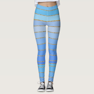 Turquoise gestreepte leggings met gouden rand