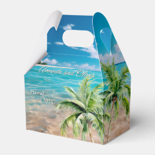Turquoise getijden tropische palmboom strand bruil bedankdoosjes