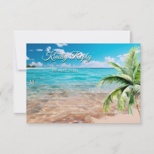 Turquoise getijden tropische palmboom strand bruil RSVP kaartje
