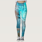 Turquoise geweven verf en roest Abstract Leggings (Voorkant)