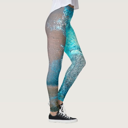 Turquoise geweven verf en roest Abstract Leggings (Rechts)
