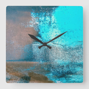 Turquoise geweven verf en roest Abstract Vierkante Klok