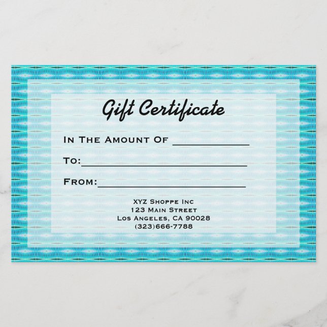 Turquoise Gift Certificate (Voorkant)