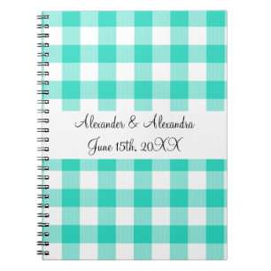 Turquoise gingham patroon bruiloft gunst notitieboek
