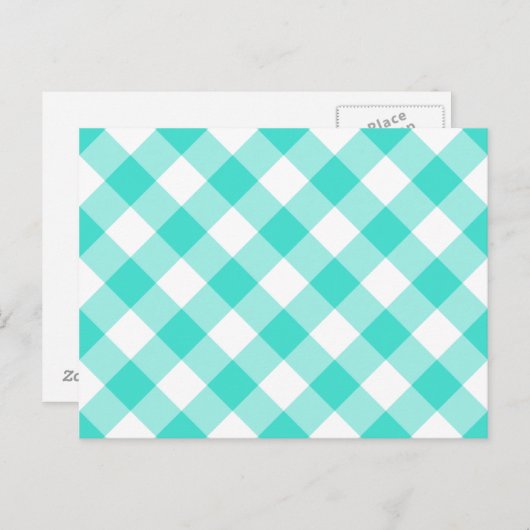 Turquoise Gingham Pattern Briefkaart (Voorkant / Achterkant)
