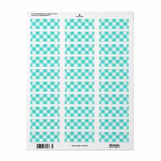 Turquoise Gingham Pattern Etiket (Full Sheet)