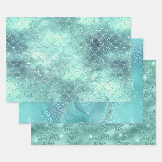 Turquoise Glam Sparkle Glitter Elegant Patterns Inpakpapier Vel (Set)