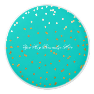 Turquoise Glanzende Gouden Nep Folie Confetti Stip Keramische Knop
