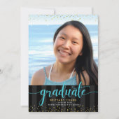 Turquoise glitter afstuderen van de manuscriptfoto aankondiging (Voorkant)