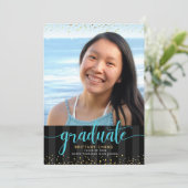 Turquoise glitter afstuderen van de manuscriptfoto aankondiging (Staand voorkant)