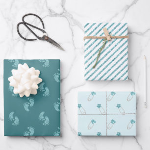 Turquoise Glitter Baby Voeten Wrapping Paper Sheet