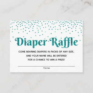 Turquoise Glitter Confetti Luierloterij Ticketkaar Informatiekaartje