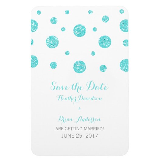 Turquoise Glitter Confetti Save the Date Magnet Magneet (Verticaal)