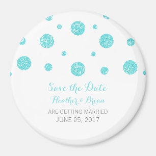 Turquoise Glitter Confetti Save the Date Magnet Magneet