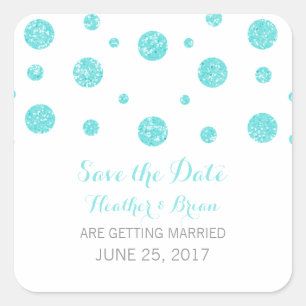 Turquoise Glitter Confetti Save the Date Stickers