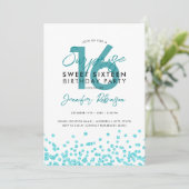 Turquoise Glitter Confetti Surprise Sweet 16 Kaart (Staand voorkant)