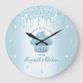 Turquoise Glitter Drift Cupcake Bakery Pastry Chef Grote Klok (Voorkant)