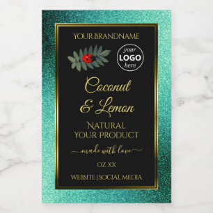Turquoise Glitter en Zwarte Productlabels Lievehee Voedselcontainer Etiket