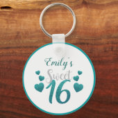 Turquoise glitter Hearts and Numbers Sleutelhanger (Voorkant)