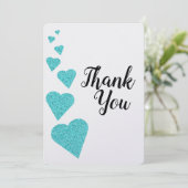 Turquoise Glitter Hearts Hartelijk dank Bedankkaart (Staand voorkant)