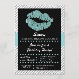 Turquoise glitter lippen zoenen volwassen verjaard kaart
