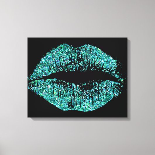 Turquoise Glitter Lips Canvas Afdruk (Voorkant)