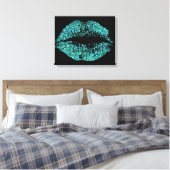 Turquoise Glitter Lips Canvas Afdruk (Insitu (Slaapkamer))
