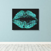 Turquoise Glitter Lips Canvas Afdruk (Insitu (Houten vloer))