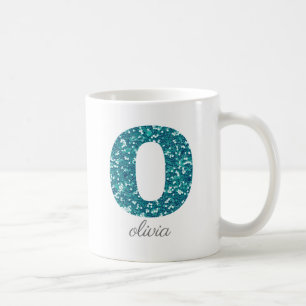 Turquoise Glitter Monogram O Persoonlijke Mok