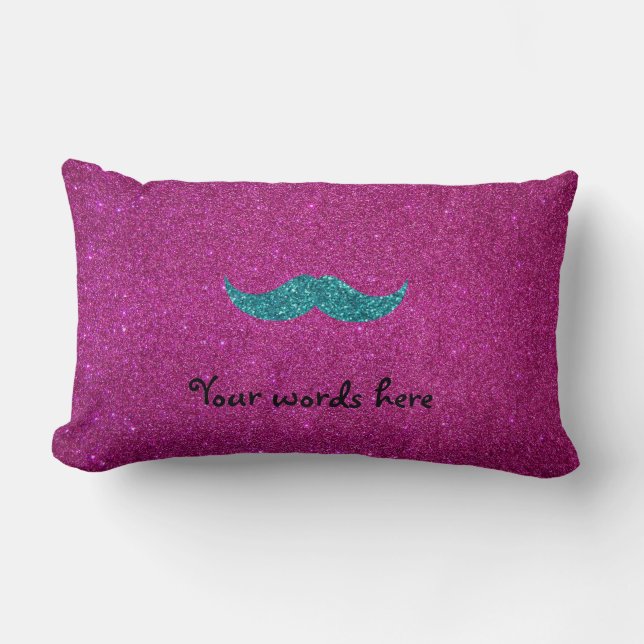 Turquoise glitter mustache kussen (Voorkant)