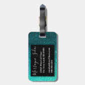 Turquoise Glitter Ombre Sparkles Glam Monogram Bagagelabel (Achterkant verticaal)