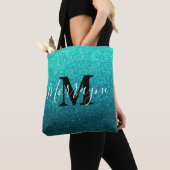 Turquoise Glitter Ombre Sparkles Metallic Monogram Draagtas (Dichtbij)