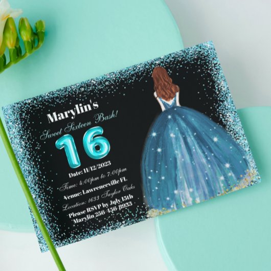 Turquoise Glitter Prinses Extravaganza: Zoet 16 Kaart