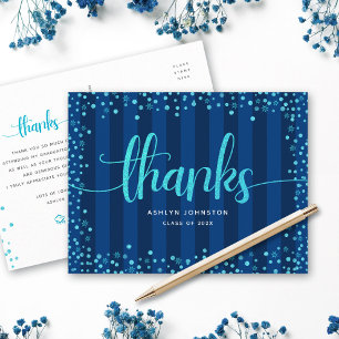 Turquoise glitter script afstuderen navy bedankt briefkaart