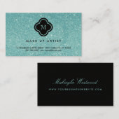 Turquoise Glitter Sparkles Quatrefoil Profile Card Visitekaartje (Voorkant / Achterkant)
