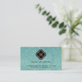 Turquoise Glitter Sparkles Quatrefoil Profile Card Visitekaartje (Staand voorkant)
