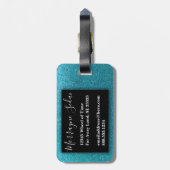 Turquoise Glitter Sparkles Travel Glam Monogram Bagagelabel (Achterkant verticaal)